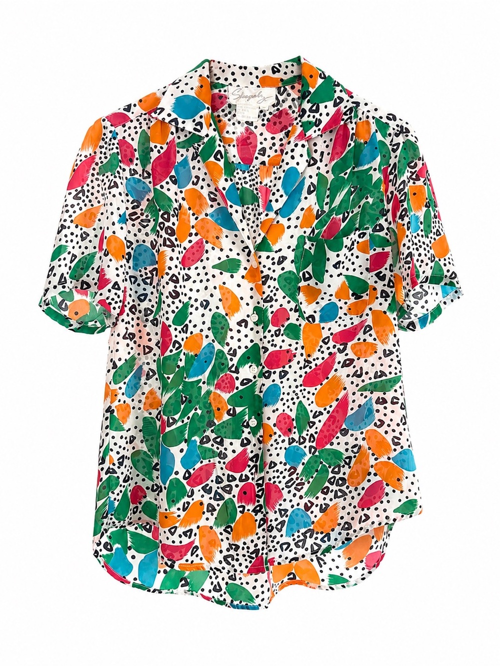 Vintage Shapely 80s Abstract Print Short Sleeve Blouse Size 8